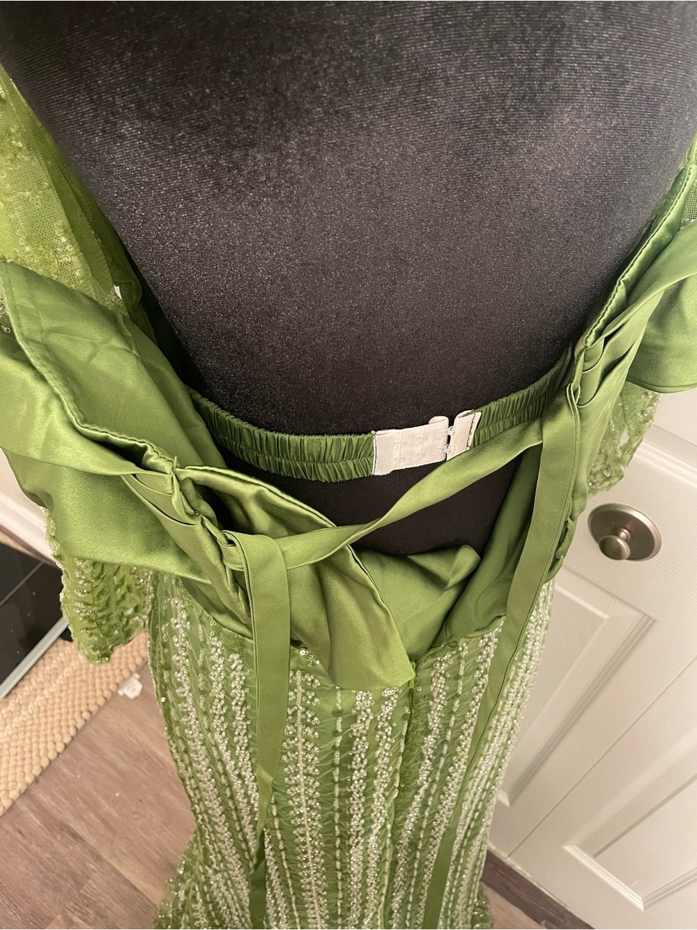 Lime Green Embroidered Long Sleeve Maxi Dress with a back corset lace up - Picture 7 of 9